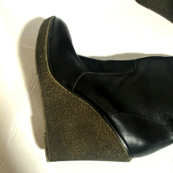 Kelsi Dagger Etna Over-The-Knee Black Leather Wedge Heel Boots Sz 7.5 - Picture 3 of 13